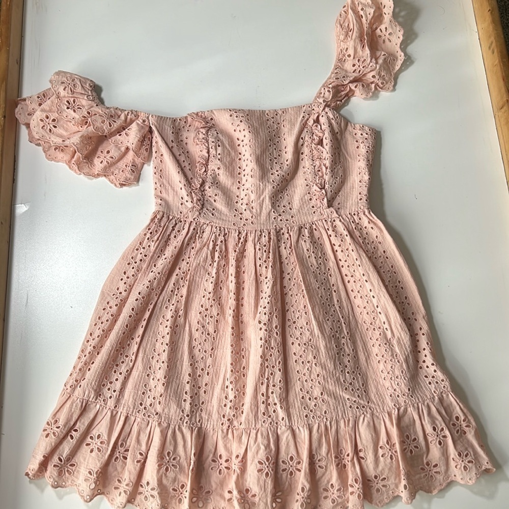 Tularose Pink Flowy Cottage Core Floral Embroidered Dress 100% Cotton Sz S C8